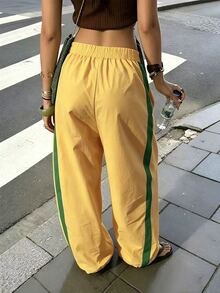 Rovax Women's Striped Colorblock Loose Elastic Waist Long Pants, Autumn - Multicolor - View 2
