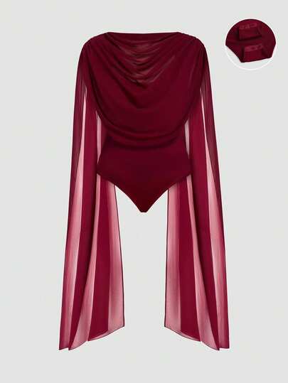 Sweetra Body de mujer talla grande sexy, único y versátil con cuello redondo y capa drapeada, adecuado para verano, regreso a clases, graduación, vacaciones, Día de San Valentín, festival de música, Día de la Madre, Halloween, Acción de Gracias, Pascua, Día Nacional, baile de graduación, citas, salidas y talla grande