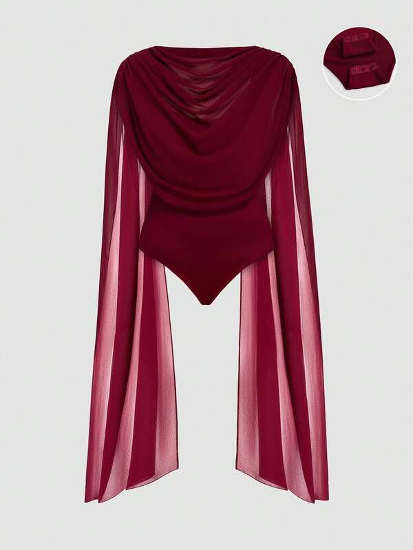 Sweetra Body de mujer talla grande sexy, único y versátil con cuello redondo y capa drapeada, adecuado para verano, regreso a clases, graduación, vacaciones, Día de San Valentín, festival de música, Día de la Madre, Halloween, Acción de Gracias, Pascua, Día Nacional, baile de graduación, citas, salidas y talla grande