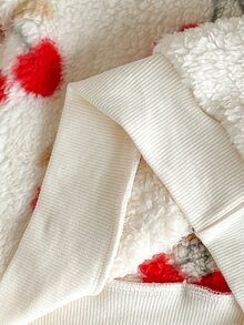 Vintaside Kids 幼女可愛甜美奶油紅櫻桃印花毛絨絨拉鍊長袖半高領加厚生日派對秋冬節日上衣 - 杏色 - 查看 4