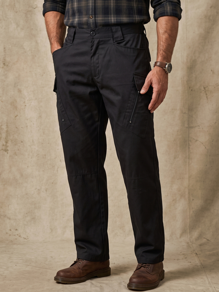 DREXORIN Men's Solid Color Casual Straight Pants With Pockets, For Fall - Black - View 5