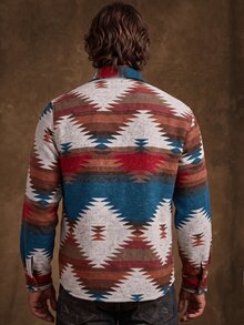 DREXORIN Men Long Sleeve Geo Print Pocket Patched Colorful Vacation Shacket, For Husband, Fall - Multicolor - View 2