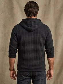 DREXORIN 男士抽绳连帽抓绒卫衣，秋冬季长袖上衣 - 黑色 - 查看 2
