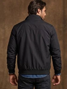DREXORIN Men's Long Sleeve Loose Fit Zipper Pocket Jacket, Old Money , Fall - Black - View 2
