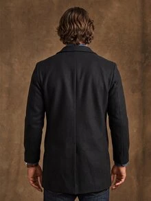 DREXORIN Men Long Sleeve Lapel Neck Overcoat Without Sweater, Plain Going Out Basic Overcoat, For Fall Winter - Black - View 2