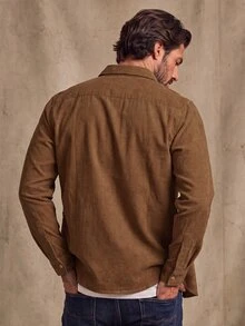DREXORIN Men Corduroy Flap Pocket Button Up Shirt, For Fall Winter, Long Sleeve Top - Brown - View 2