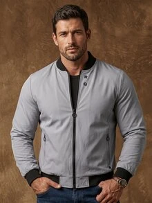 DREXORIN Outerwear Pria Zip Plain Casual - Grey - View 4