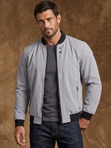 DREXORIN Outerwear Pria Zip Plain Casual - Grey - View 3