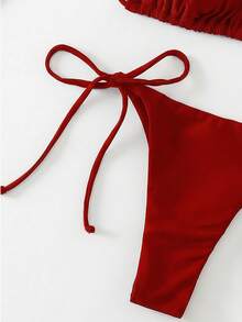 Swim Basics Solid Color Sexy Strap Bikini Swimwear Set, Beach Wear For Women - Red - View 6