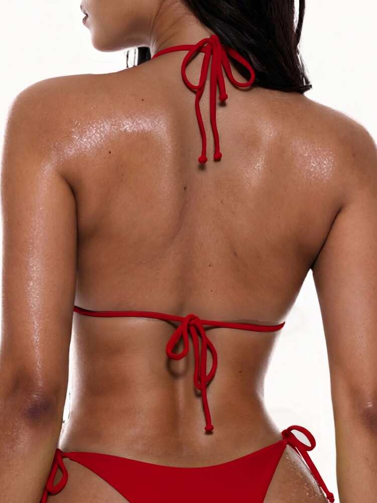 Oceva Solid Color Sexy Strap Bikini Swimwear Set, Beach Wear For Women - Red - View 2