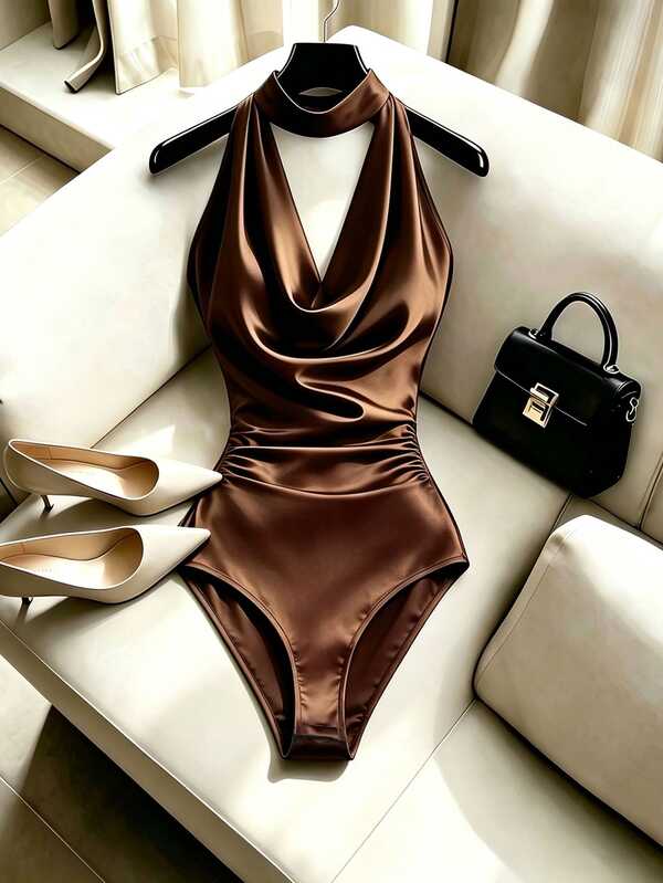 Franclia Pesta Klub Malam Klub Malam Bodysuit Kembali ke Sekolah Liburan Elegan Seksi Tamu Pernikahan Pergi Keluar Gaun Malam Mewah Satin Cokelat Kopi Musim Gugur Musim Dingin