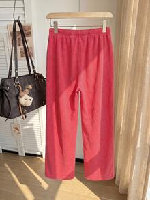 Muchica Plus Size All-Season Vintage Washed Drawstring Black Casual Sweatpants - Red - View 2