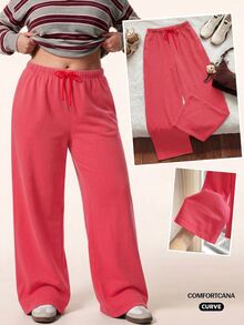 Muchica Plus Size All-Season Vintage Washed Drawstring Black Casual Sweatpants - Red - View 7