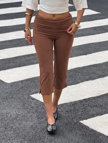 Muchica Women's Solid Color Casual Versatile Daily Wear Tight Leggings - Chocolate Brown - View 5