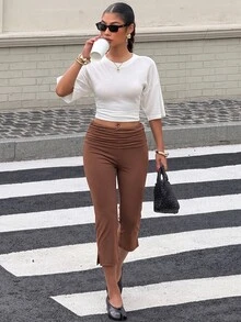 Muchica Women's Solid Color Casual Versatile Daily Wear Tight Leggings - Chocolate Brown - View 6