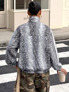 Muchica 女款拼色鈕扣開襟休閒百搭日常通勤長袖夾克 - 深灰色 - 查看 2