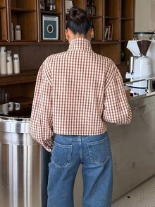 Muchica Red And White Plaid Woven Women's Jacket - Red and White - View 2