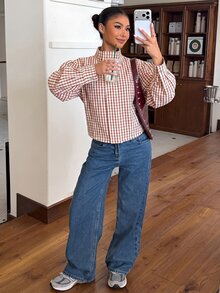Muchica Red And White Plaid Woven Women's Jacket - Red and White - View 7
