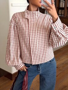 Muchica Red And White Plaid Woven Women's Jacket - Red and White - View 4