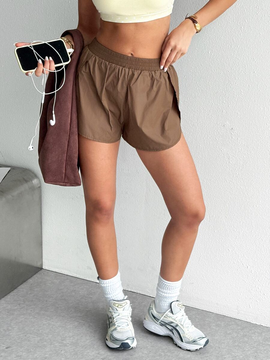 Dewbera Dewbera Summer Casual Athletic Low Waisted Double Layer Sports Shorts Gym Brown - Brown - View 1