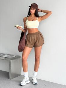 Dewbera Dewbera Summer Casual Athletic Low Waisted Double Layer Sports Shorts Gym Brown - Brown - View 5
