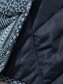 DAZY Mantel Katun Berbantalan Gaya Korea Berkerah V dengan Motif Cetak Seluruh Permukaan untuk Musim Gugur/Dingin, Serbaguna untuk Berlapis Pakaian - Biru - View 6