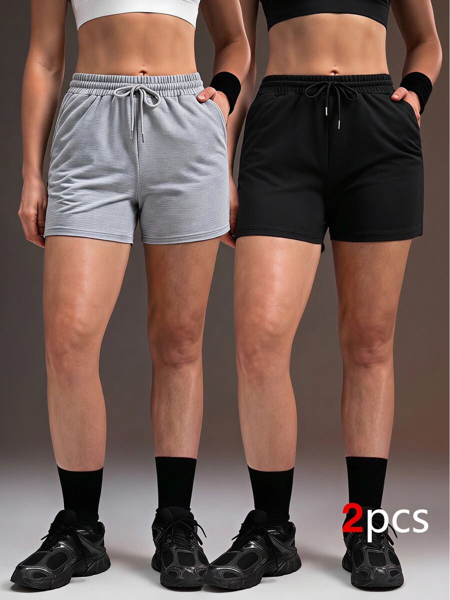 Powerista Summer Casual Solid Color Sports Shorts - Black - View 1