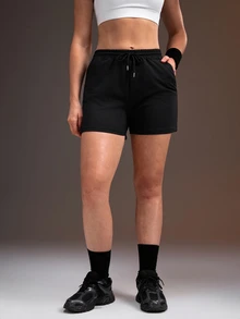 Powerista Summer Casual Solid Color Sports Shorts - Black - View 7