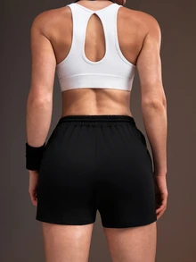 Powerista Summer Casual Solid Color Sports Shorts - Black - View 3