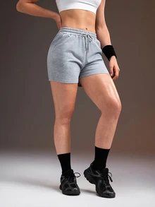 Powerista Summer Casual Solid Color Sports Shorts - Black - View 6