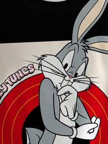 LOONEY TUNES X SHEIN 小男孩卡通图案拼色短袖T恤 - 白色 - 查看 6