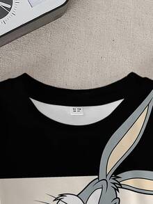 LOONEY TUNES X SHEIN 小男孩卡通图案拼色短袖T恤 - 白色 - 查看 4