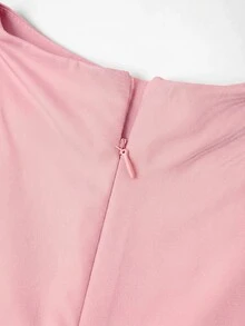 SHEIN Clasi Women's Solid Color Stand Collar Batwing Short Sleeve Pleated Blouse And Tie-Dye Mermaid Skirt Elegant 2-Piece Set - Pink - View 5