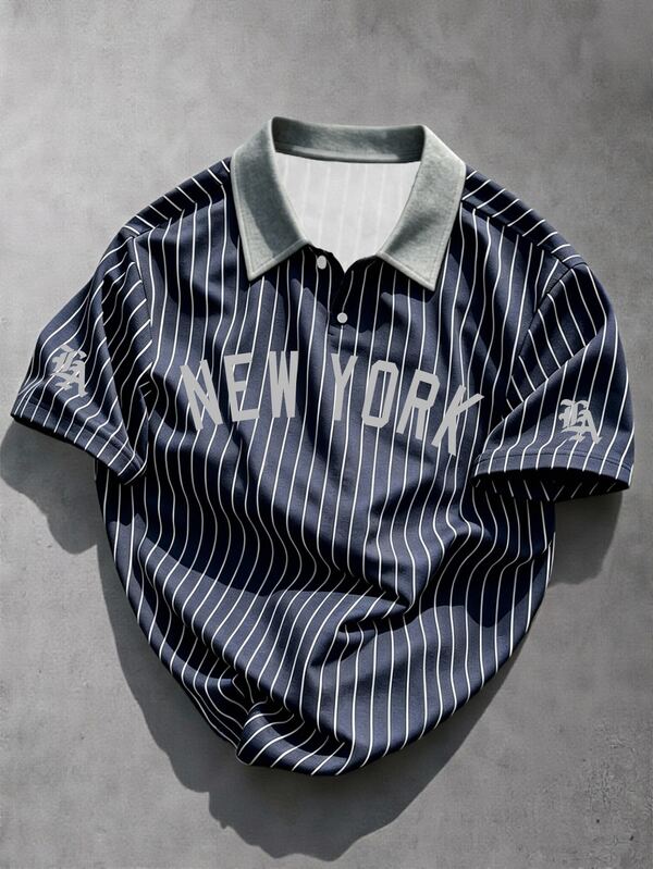 Manfinity EMRG Men's Casual Striped Digital Print Regular Polo Shirt