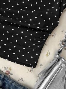 Attitoon Women's Asymmetric Ruched Cropped Top, Black & White Polka Dot Print,Summer Top - Black and White - View 4
