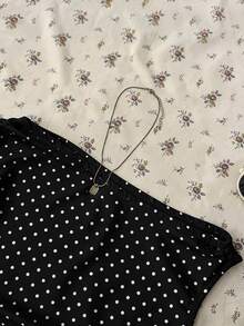 Attitoon Women's Asymmetric Ruched Cropped Top, Black & White Polka Dot Print,Summer Top - Black and White - View 5