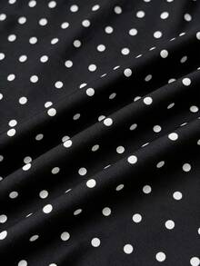 Attitoon Women's Asymmetric Ruched Cropped Top, Black & White Polka Dot Print,Summer Top - Black and White - View 6