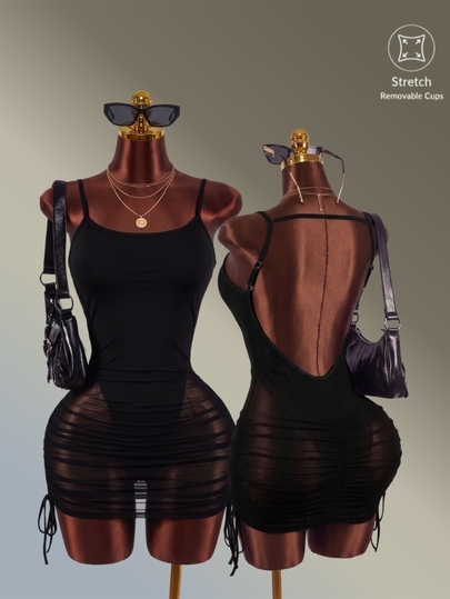 Amplova-E Mono Vestido de Malla Negra Semitransparente para Mujer, Tela Suave y Transpirable, Casual, Blanco, para Entrenamiento, Verano, Otoño, Todas las Estaciones