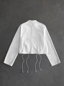 ROMWE MEN Street Life Men's Lace-Up Zipper Placket Casual Denim Jacket - White - View 10