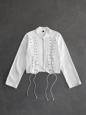 Street Life Veste en jean décontractée pour hommes avec fermeture à lacets et patte de boutonnage zippée