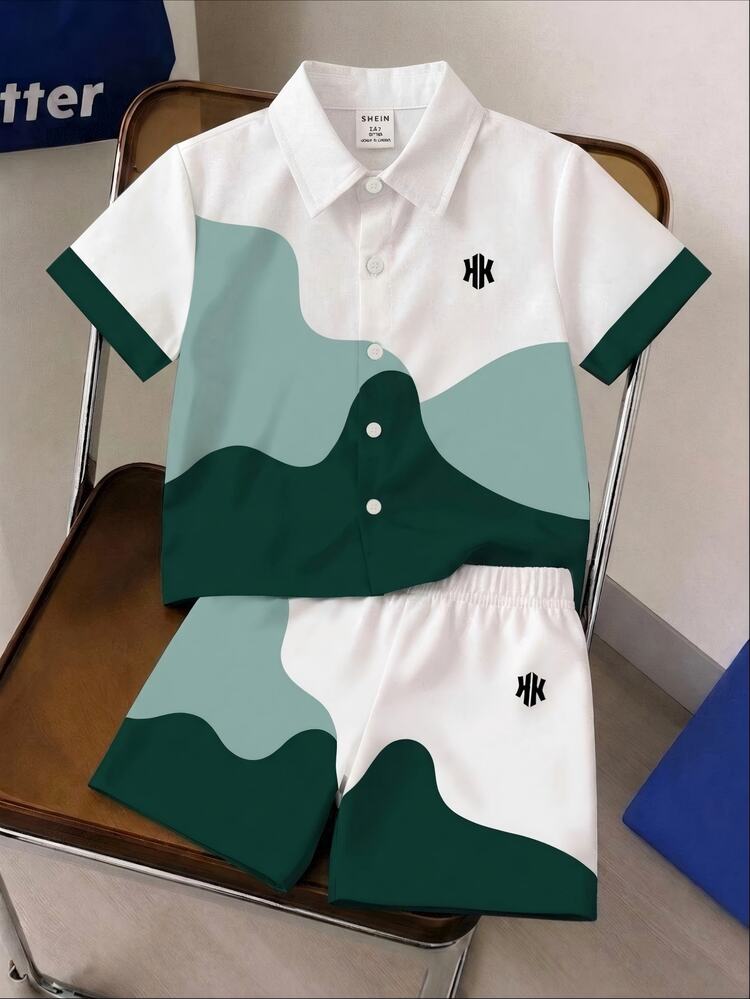 Kids Tween Boy Casual Loose Collar Short Sleeve Shirt & Casual Sports Shorts 2pcs Set - Multicolor - View 3