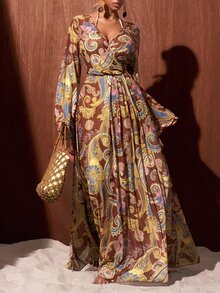 Zivah Paisley Print Ruched Cover Up Cover Ups For Swimwear - Brown - View 13