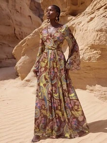 Zivah Paisley Print Ruched Cover Up Cover Ups For Swimwear - Brown - View 7