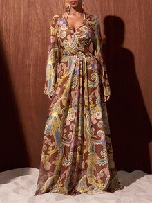 Zivah Paisley Print Ruched Cover Up Cover Ups For Swimwear - Brown - View 6