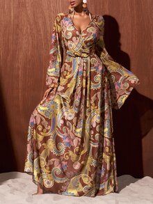 Zivah Paisley Print Ruched Cover Up Cover Ups For Swimwear - Brown - View 12