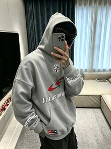Gym Rark Men's Hooded Sports Sweatshirt, Running Workout, Outdoor Casual - Grey - View 3