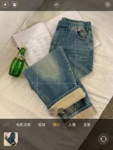 Dazy Kids 女童牛仔褲 春夏新款 後口袋水鑽裝飾喇叭牛仔褲 (大號) - 深色水洗藍 - 查看 1