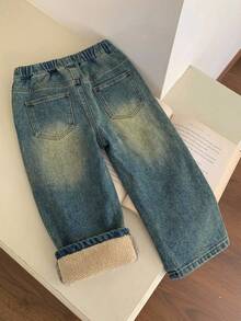 Dazy Kids 女童牛仔褲 春夏新款 後口袋水鑽裝飾喇叭牛仔褲 (大號) - 深色水洗藍 - 查看 6