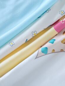 SHEIN Playful Pals 4套幼兒女童可愛休閒花朵櫻桃愛心印花荷葉袖柔軟兩件套夏季上衣短褲套裝 度假海灘穿搭 - 彩色 - 查看 9