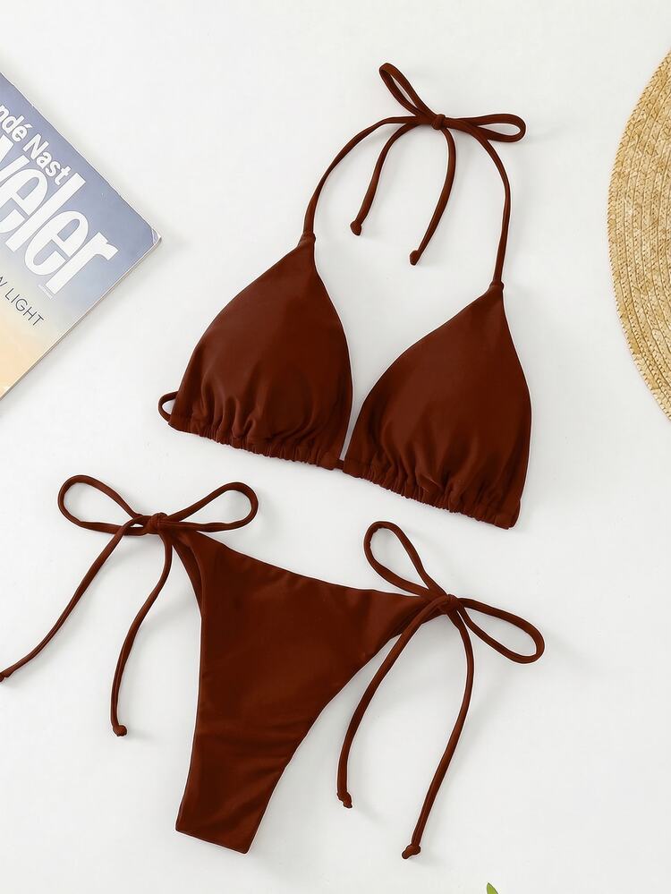 Oceva 無地セクシーストラップビキニ水着セット、ビーチウェア | SHEIN